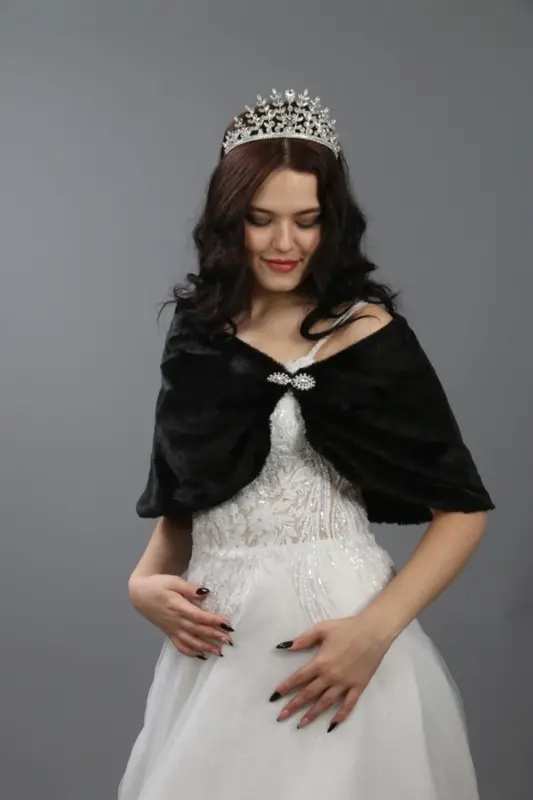 Gelin Kürk-gelin Ceket-gelinlik Bolero-gelinlik Etol-nikah Kürk- Şal-gelinlik Aksesuarları-abiye Şal - SİYAH - 5