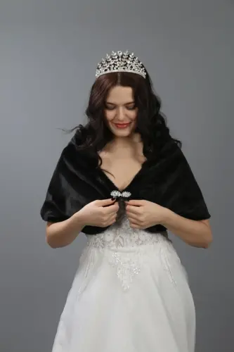 Gelin Kürk-gelin Ceket-gelinlik Bolero-gelinlik Etol-nikah Kürk- Şal-gelinlik Aksesuarları-abiye Şal - SİYAH - 6