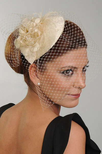 Gelin Nikah Şapkası,gelin Şapkası,gelin Kepi,gelin Vualet,ekru Kep - Modazone
