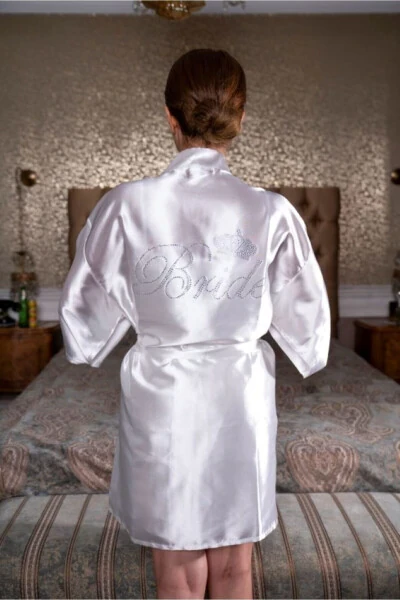 Bride Sabahlık Kırık Beyaz Gelin Sabahlık Kristal Taşlı Bride Taçlı - Modazone (1)