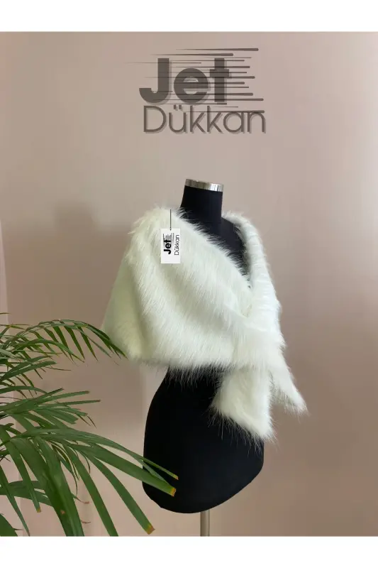 Gelin Kürkü Geçmeli – Gelinlik Üzeri Kürk Şal, Yumuşak Peluş, Standart Beden - 3
