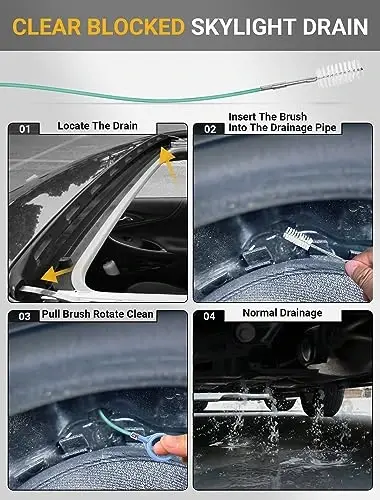 Gelişmiş Otomatik Güneşlik Tahliye Temizleme Aracı, 78 İnç Esnek Tahliye Fırçası Araba için Uzun Boru Temizleyiciler, Tüp Temizleme Fırçası İnce Tahliye Tarama Aracı Araba Güneşliği, Ön Cam Silecek Tahliye Deliği için Mükemmel - SARDVISA (1)