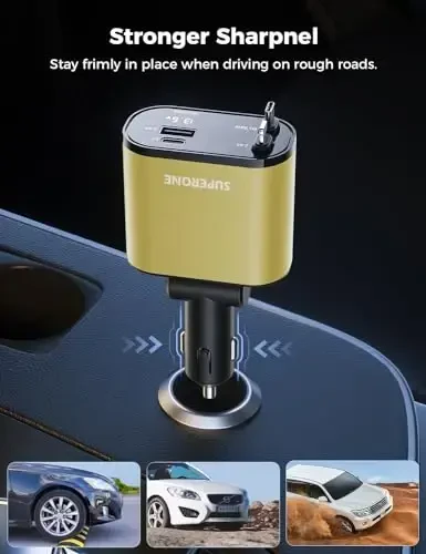 【Upgraded】 SUPERONE Retractable Car Charger 4 in 1, Fast Car Phone Charger with Cord 2.6ft, USB C and Apple Car Charger Adapter, Compatible with iPhone 17/16/15/15 Pro Max/14/13/12/11, Galaxy, Pixel - 2