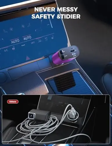【Geliştirilmiş】 SUPERONE Geri Çekilebilir 4'ü 1 Arada Araç Şarj Cihazı, 2,6 ft Kablolu Hızlı Araç Telefonu Şarj Cihazı, USB C ve Apple Araç Şarj Cihazı Adaptörü, iPhone 17/16/15/15 Pro Max/14/13/12/11, Galaxy, Pixel ile Uyumlu - 4
