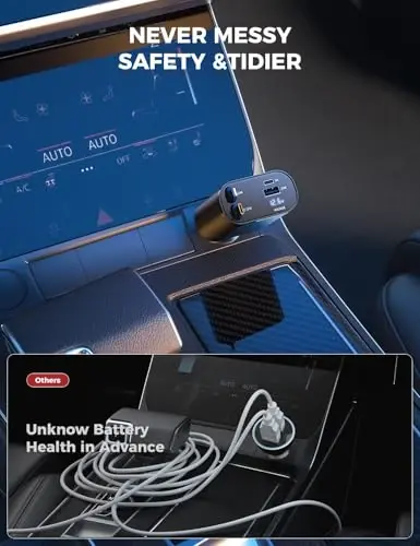 【Upgraded】 SUPERONE Retractable Car Charger 4 in 1, Fast Car Phone Charger with Cord 2.6ft, USB C and Apple Car Adapter, Compatible with iPhone 17 16 15/15 Pro Max/14/13/12/11, Galaxy, Pixel - 4