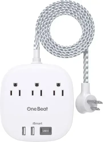 Cruise Essentials 2025,One Beat Travel Power Strip with 3 Outlets 4 USB Ports 3.1A,Short Extension Cord 1ft Desktop Charging Station for Travel Home Office,Cruise Ship Essentials,ETL Listed - 1