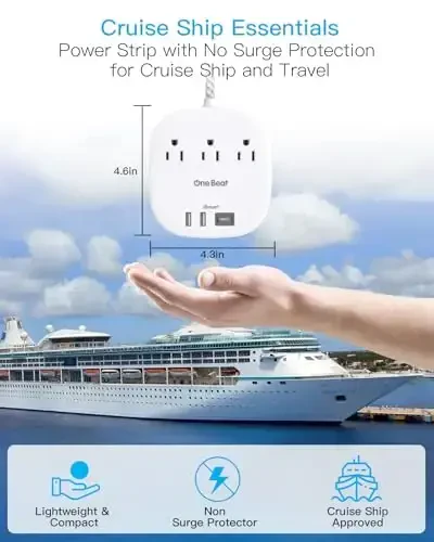 Cruise Essentials 2025,One Beat Travel Power Strip with 3 Outlets 4 USB Ports 3.1A,Short Extension Cord 1ft Desktop Charging Station for Travel Home Office,Cruise Ship Essentials,ETL Listed - 3