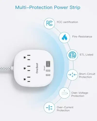 Cruise Essentials 2025,One Beat Travel Power Strip with 3 Outlets 4 USB Ports 3.1A,Short Extension Cord 1ft Desktop Charging Station for Travel Home Office,Cruise Ship Essentials,ETL Listed - 7