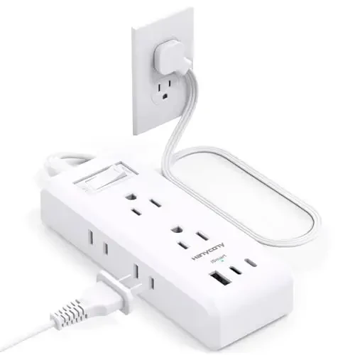 Cruise Ship Essentials, HANYCONY Flat Extension Cord 3 Ft, Ultra Thin Power Strip 6 Outlets 3 USB Ports(2 USB C), Flat Outlet Extender with No Surge Protector for Office Dorm Room Travel Accessories - 1