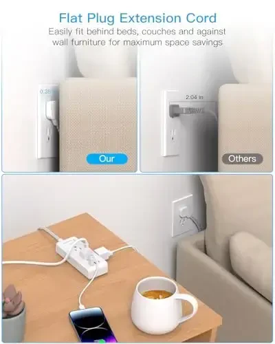 Cruise Ship Essentials, HANYCONY Flat Plug Extension Cord, Power Strip with 6 Outlets 3 USB Ports, 5ft Outlet Extender with Wall Mount No Surge Protector for College Dorm Room Travel Essentials - 2