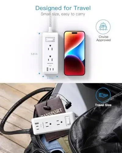 Cruise Ship Essentials, HANYCONY Flat Plug Extension Cord, Power Strip with 6 Outlets 3 USB Ports, 5ft Outlet Extender with Wall Mount No Surge Protector for College Dorm Room Travel Essentials - 5