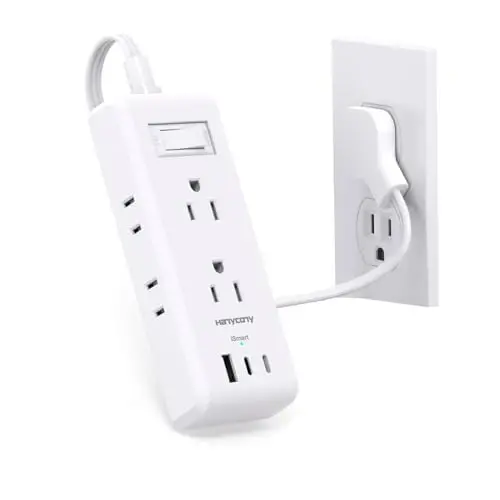 Cruise Ship Essentials, HANYCONY Flat Plug Extension Cord, Power Strip with 6 Outlets 3 USB Ports, 5ft Outlet Extender with Wall Mount No Surge Protector for College Dorm Room Travel Essentials - 1