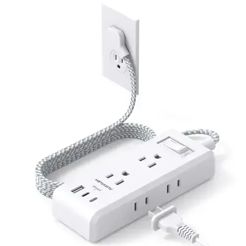 Cruise Ship Essentials, HANYCONY Flat Plug Extension Cord, Power Strip with 6 Outlets 3 USB Ports, 5ft Outlet Extender with Wall Mount No Surge Protector for College Dorm Room Travel Essentials - HANYCONY