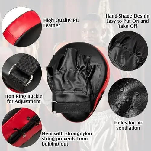 Gemscream 10 In1 Punching Mitts Kick Pad Set Taekwondo Pads Boxing Mitts Focus Pads Boxing Gloves Safety Head Guard Wrist Band for Kickboxing, Karate, Muay Thai, MMA Training - 3