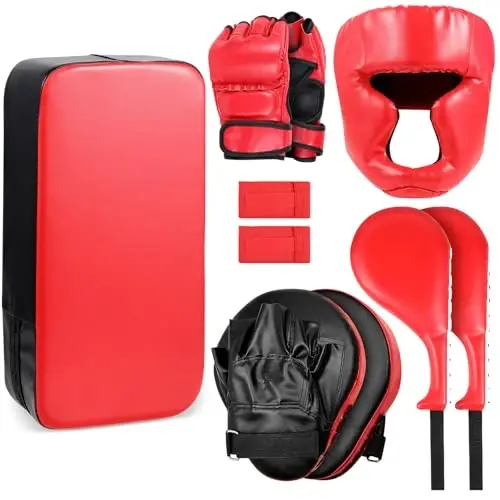 Gemscream 10 In1 Punching Mitts Kick Pad Set Taekwondo Pads Boxing Mitts Focus Pads Boxing Gloves Safety Head Guard Wrist Band for Kickboxing, Karate, Muay Thai, MMA Training - 1