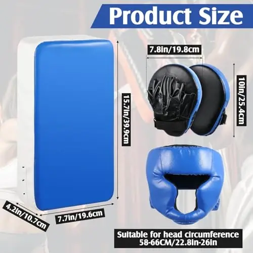 Gemscream 10 In1 Punching Mitts Kick Pad Set Taekwondo Pads Boxing Mitts Focus Pads Boxing Gloves Safety Head Guard Wrist Band for Kickboxing, Karate, Muay Thai, MMA Training - GEMSCREAM (1)