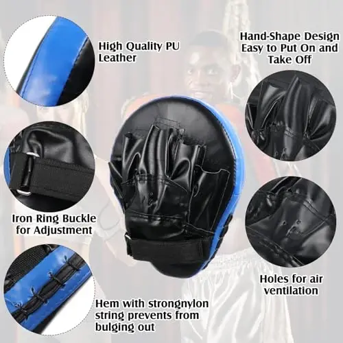 Gemscream 10 In1 Punching Mitts Kick Pad Set Taekwondo Pads Boxing Mitts Focus Pads Boxing Gloves Safety Head Guard Wrist Band for Kickboxing, Karate, Muay Thai, MMA Training - 4