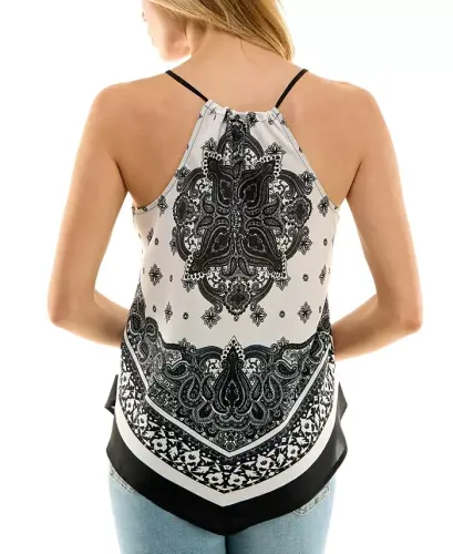 Juniors' Printed Handkerchief-Hem Sleeveless Top-Pat P - BCX (1)