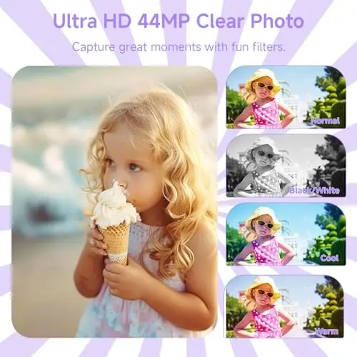 Digital Camera, FHD 4K Digital Camera for Kids Purple with 64GB SD Card 16X Digital Zoom, Cameras for Photography Compact Point and Shoot Camera for Teen Boys Girls Kids Autofocus Camera Digital - 4