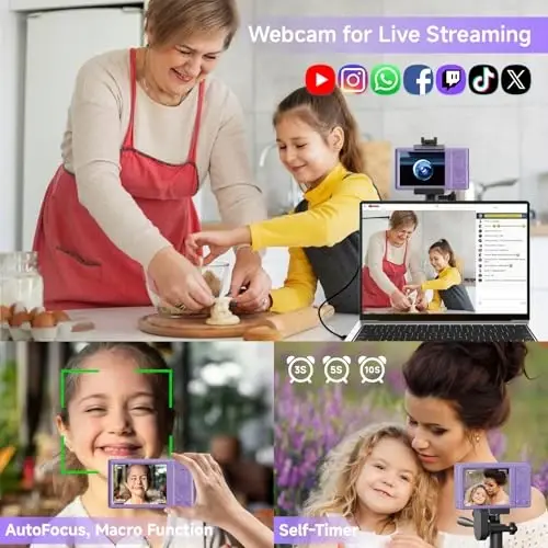 Digital Camera, FHD 4K Digital Camera for Kids Purple with 64GB SD Card 16X Digital Zoom, Cameras for Photography Compact Point and Shoot Camera for Teen Boys Girls Kids Autofocus Camera Digital - 5