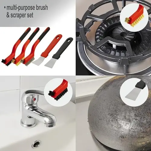 Generic 5Pcs Tel cho'tkasi va qirg'ich to'plami, zanglamaydigan po'lat, guruch, neylon tuklar, 3 ta katta cho'tka, 2 ta qirg'ich, oson ishlov berish, ko'p qirrali tozalash, zang, bo'yoq, moyni olib tashlash - 7