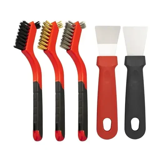 Generic 5Pcs Wire Brush and Scraper Set, Stainless Steel, Brass, Nylon Bristles, 3 Large Brushes, 2 Scrapers, Effortless Handling, Versatile Cleaning, Rust, Paint, Grease Removal - 1