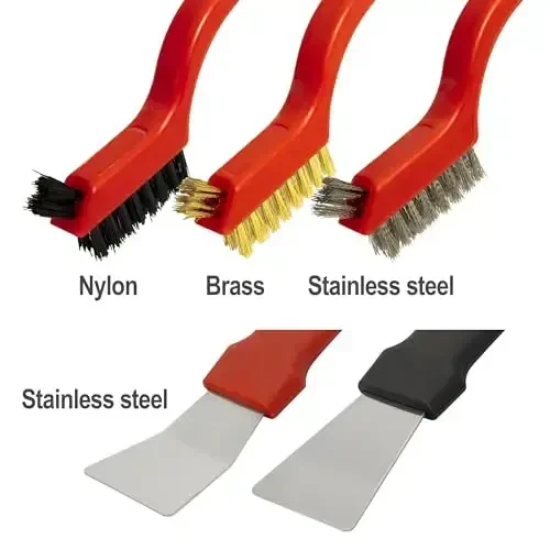 Generic 5Pcs Wire Brush and Scraper Set, Stainless Steel, Brass, Nylon Bristles, 3 Large Brushes, 2 Scrapers, Effortless Handling, Versatile Cleaning, Rust, Paint, Grease Removal - 6
