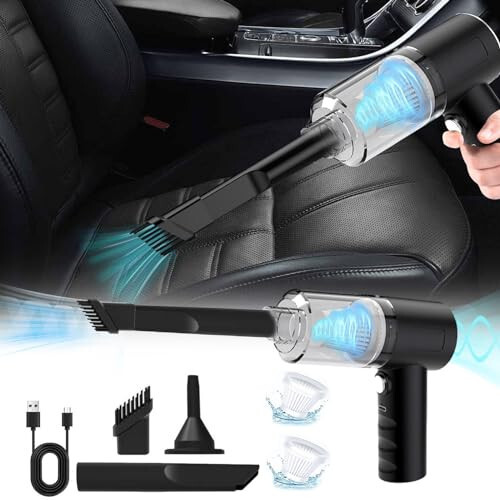 Generic Car Vacuum Cleaner, 3000pa Strong Suction Handheld Wireless Vacuum Cleaner Blower 2 in 1 Portable Vacuum Cleaner for Car Home Use, Black - 1