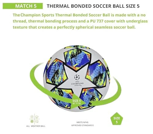 Generic Champions League Football Fans Memorabilia Soccer Collectible Size: 5 Best Gift for a Child's Birthday, Blue - 8