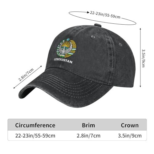 Generic Coat of Arms of Uzbekistan Flag Hat Baseball Cap Adjustable Dad Hats Gift for Men Women Outdoor Activities 9 Black - 3