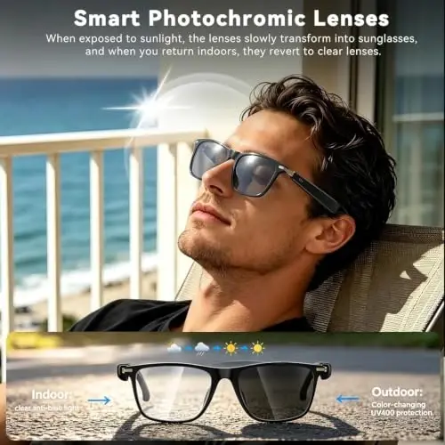 Generic Smart Glasses Bluetooth Audio Glasses for Men Women with Built-in Mic & Speakers, Blue Light Filter & Polarized Sunglasses Lenses, Voice Assistant, Open Ear Music & HD Calling (Black Gold) - 5