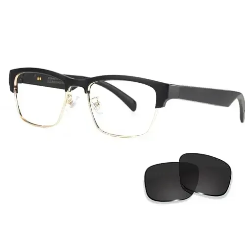 Generic Smart Glasses Bluetooth Audio Glasses for Men Women with Built-in Mic & Speakers, Blue Light Filter & Polarized Sunglasses Lenses, Voice Assistant, Open Ear Music & HD Calling (Black Gold) - 1
