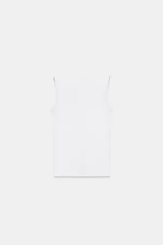 GENİŞ ASKILI POLİAMİT T-SHIRT-Beyaz - 8