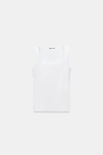 GENİŞ ASKILI POLİAMİT T-SHIRT-Beyaz - 4