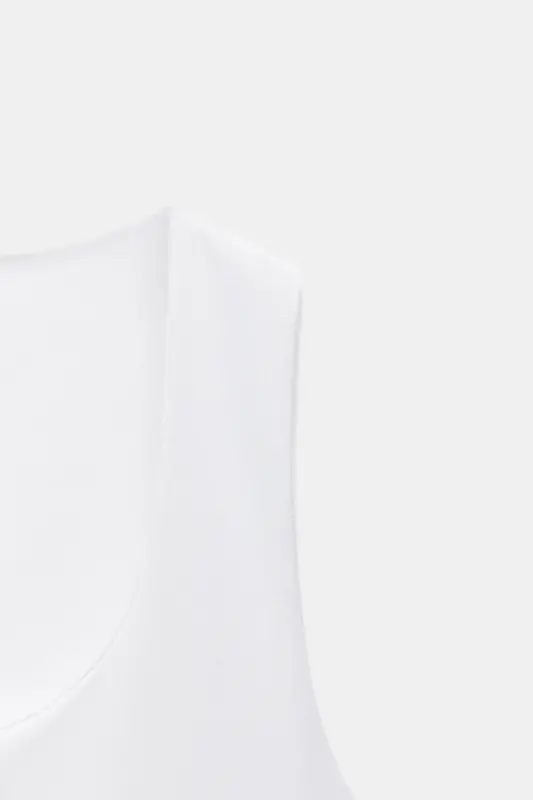GENİŞ ASKILI POLİAMİT T-SHIRT-Beyaz - 6