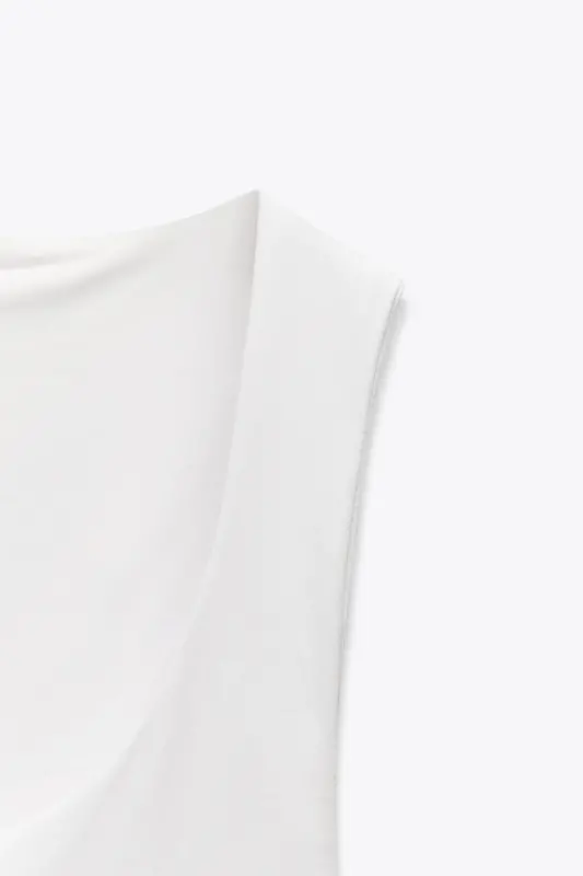 GENİŞ ASKILI POLİAMİT T-SHIRT-Ekru - 8