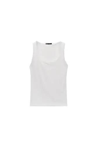 GENİŞ ASKILI POLİAMİT T-SHIRT-Ekru - 11