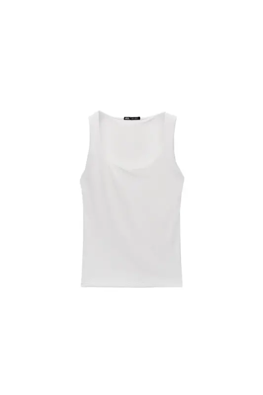GENİŞ ASKILI POLİAMİT T-SHIRT-Ekru - 11