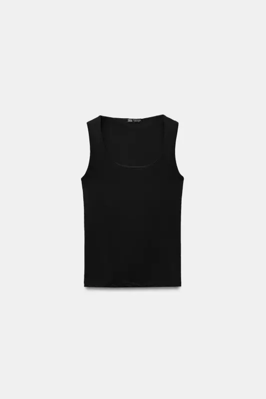GENİŞ ASKILI POLİAMİT T-SHIRT-Siyah - 7
