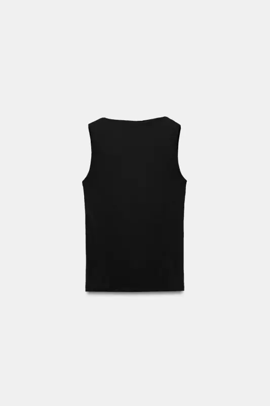 GENİŞ ASKILI POLİAMİT T-SHIRT-Siyah - 8