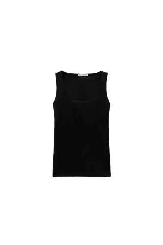 GENİŞ ASKILI POLİAMİT T-SHIRT-Siyah - 12