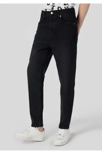 Loose Tapered Fit Süper Yüksek Bel Daralan Paça Erkek Gri Jean Pantolon - 4