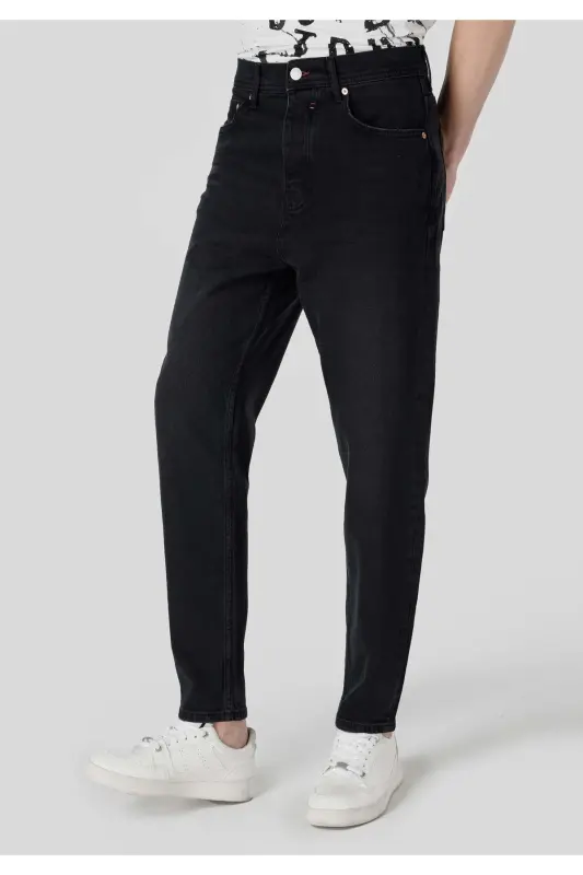 Loose Tapered Fit Süper Yüksek Bel Daralan Paça Erkek Gri Jean Pantolon - 4