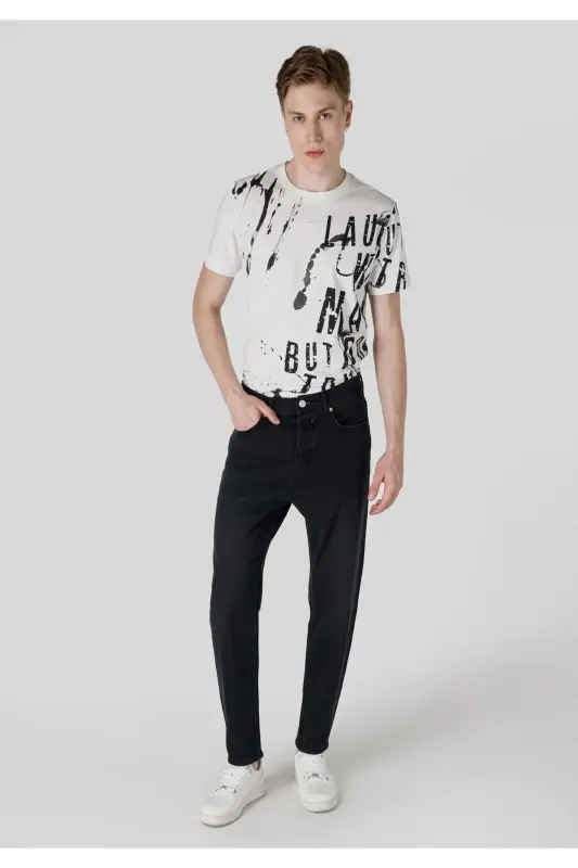 Loose Tapered Fit Süper Yüksek Bel Daralan Paça Erkek Gri Jean Pantolon - HARVEY WASH - 1