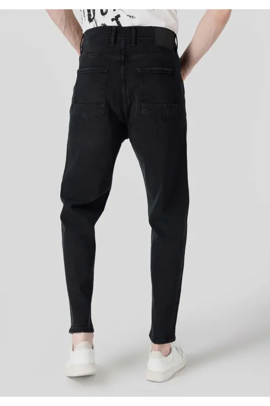 Loose Tapered Fit Süper Yüksek Bel Daralan Paça Erkek Gri Jean Pantolon - HARVEY WASH - 2