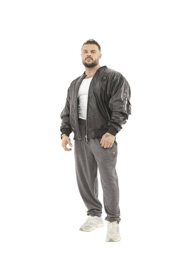 Geniş Kesim İçi Kürklü Deri Bomber Ceket BGSM 4082 - Black - 3