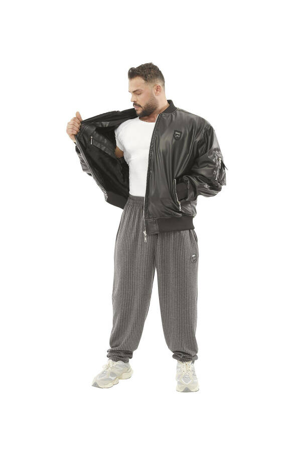 Geniş Kesim İçi Kürklü Deri Bomber Ceket BGSM 4082 - Black - 4