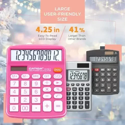 12 Digit Desktop Calculator with Large LCD Display and Sensitive Button, Dual Solar Power and Battery, Standard Function for Office, Home, School, CD-2786 - CATIGA (1)