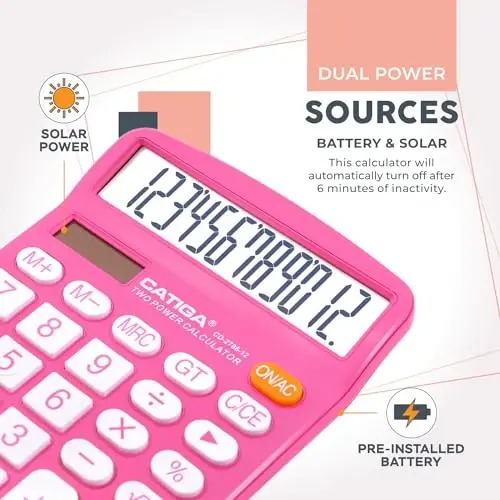 12 Digit Desktop Calculator with Large LCD Display and Sensitive Button, Dual Solar Power and Battery, Standard Function for Office, Home, School, CD-2786 - 3