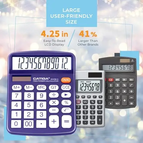 Desktop Calculator 12 Digit with Large LCD Display and Sensitive Button, Solar and Battery Dual Power, Standard Function for Office, Home, School, CD-2786 (Purple) - CATIGA (1)